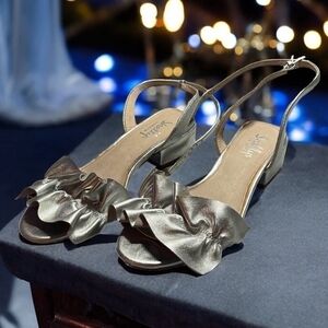 Shellys London Denaira Silver Leather Block Heel Sandals Women’s Size 6